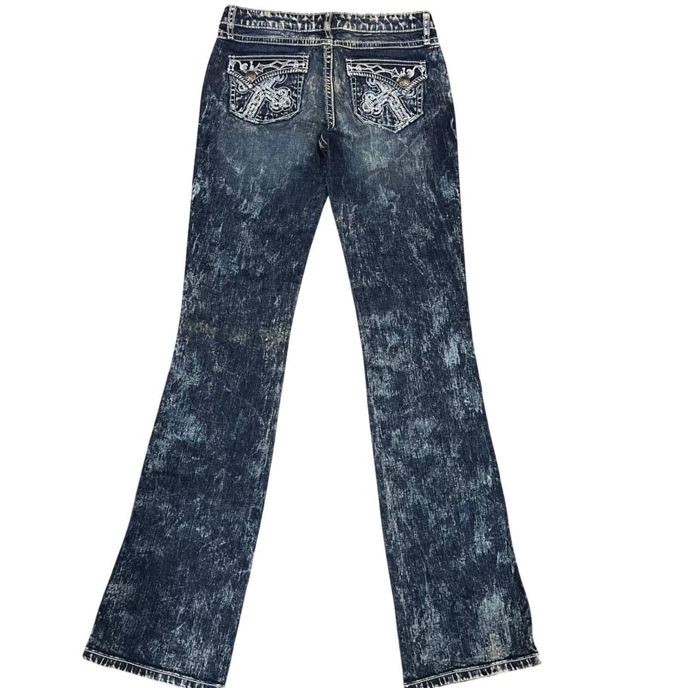Rock 47 By Wrangler Y2K Low Rise Flare Jeans Embroidered 36L Size 3 - Picture 3 of 12
